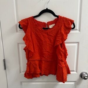 Mauve Anthropologie Cascade Tiered‎ Ruffled Top in Orange Size XS